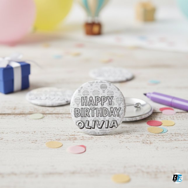 Alles Gute zum Geburtstag  Custom Name Heißluftbal Button (Von Creator hochgeladen)