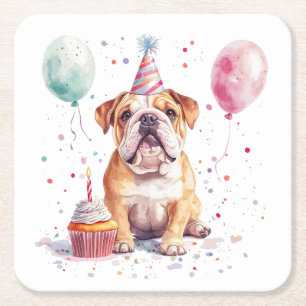 Alles Gute zum Geburtstag Englische Bulldogge Rechteckiger Pappuntersetzer