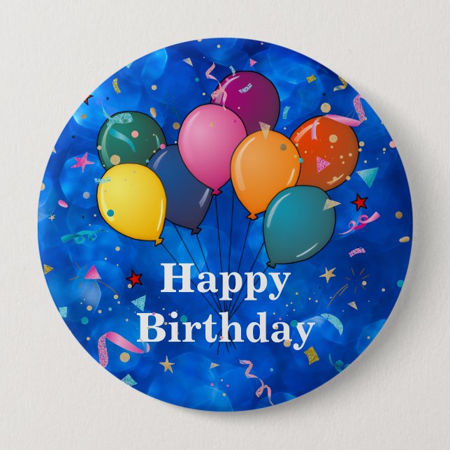 "Alles Gute zum Geburtstag," Feierballons, Konfett Button (Vorderseite)
