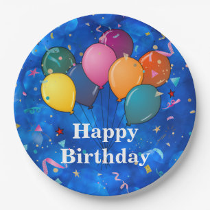 "Alles Gute zum Geburtstag," Feierballons, Konfett Pappteller