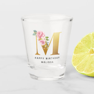 Alles Gute zum Geburtstag Florales Monogramm Perso Schnapsglas
