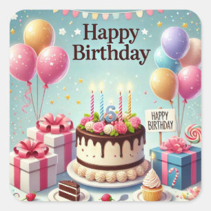 Alles Gute zum Geburtstag für Kinder - Bunte Ballo Quadratischer Aufkleber