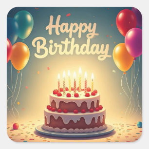 Alles Gute zum Geburtstag für Kinder - Bunte Ballo Quadratischer Aufkleber