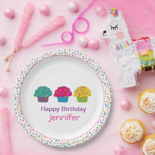 Alles Gute zum Geburtstag Glasur-Cupcake Regenboge Pappteller