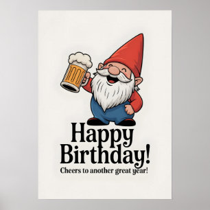 "Alles Gute zum Geburtstag"-Gnom mit erhobenem Bie Poster