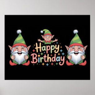 Alles Gute zum Geburtstag Gnom- und Elf-Design Poster