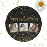 Alles Gute zum Geburtstag Gold Glitzer Fotos jedes Pappteller<br><div class="desc">Feiern Sie einen großen Geburtstag mit diesen lustigen Tellern mit 3 Fotos des Geburtstagsmädchens, 2 benutzerdefinierten Textüberschriften, das ganze Set vor einem schwarzen Hintergrund mit Imitaten goldenen Glitzer konfetti Glitzern. Spaß und Feiern - perfekt für jedes Geburtstagsfest.</div>