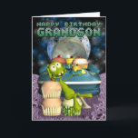 Alles Gute zum Geburtstag Grandson, Aus dieser Wel Karte<br><div class="desc">Alles Gute zum Geburtstag Grandson,  Aus dieser Welt,  Alien mit Tasse Kuchen</div>