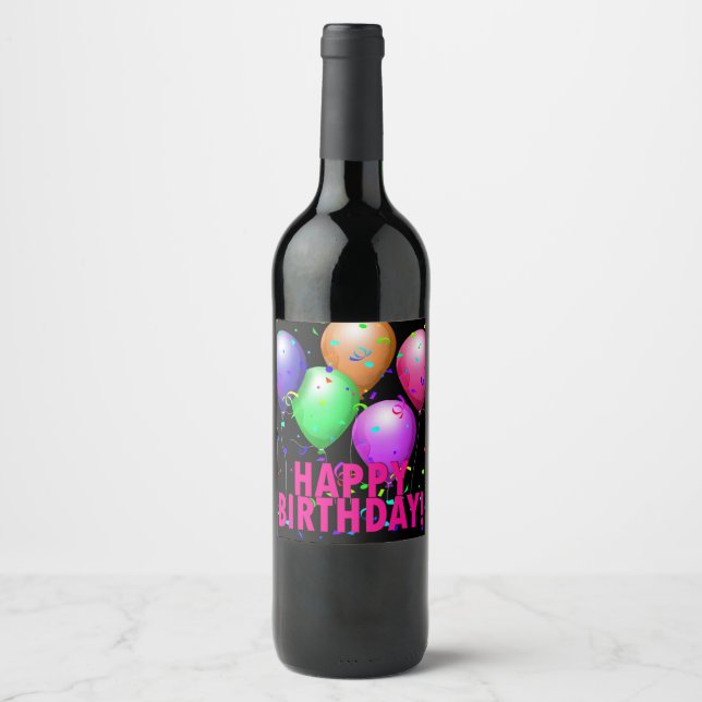 Alles Gute zum Geburtstag! Helle Balloons Flaschen Weinetikett (Vorderseite)