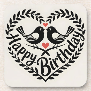 Alles Gute zum Geburtstag Herz mit Liebesvögeln Gr Getränkeuntersetzer