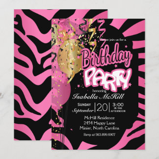 Alles Gute zum Geburtstag - hübsche rosa u. Einladung