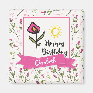 Alles Gute zum Geburtstag - Hübsche Wildblumen und Magnet