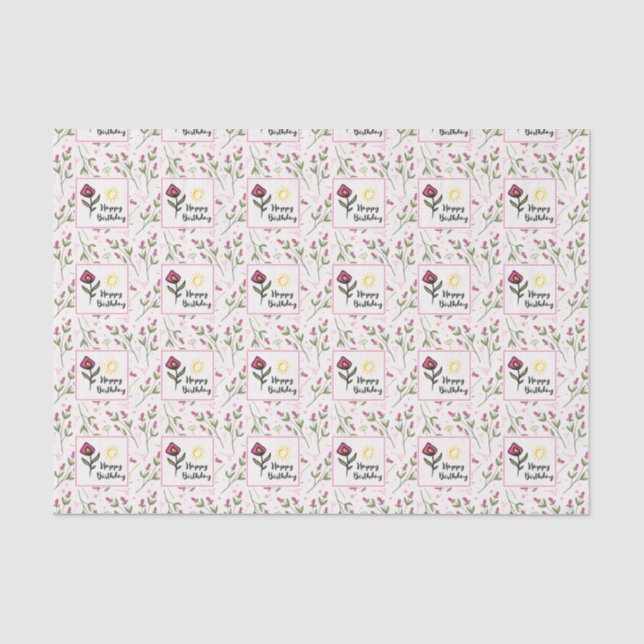 Alles Gute zum Geburtstag - Hübsche Wildblumen und Seidenpapier (Vorderseite)