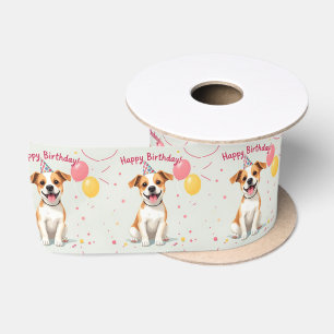 Alles Gute zum Geburtstag Hund mit Partyhut & Luft Satinband