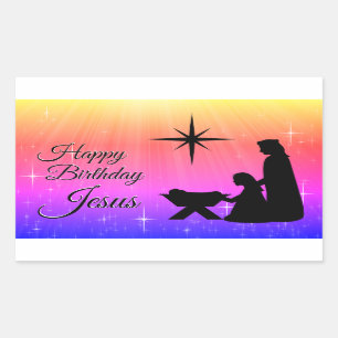 Alles Gute zum Geburtstag Jesus, Weihnachts-Krippe Rechteckiger Aufkleber