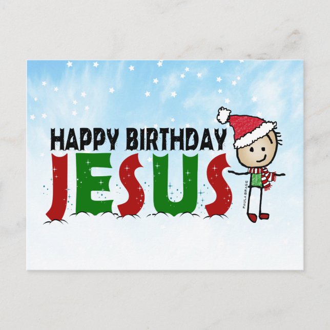 Alles Gute zum Geburtstag Jesus Weihnachts Stickma Postkarte (Vorderseite)