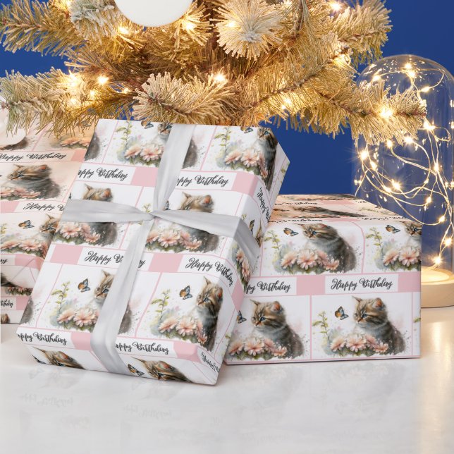 Alles Gute zum Geburtstag Kitten in Garden Geschenkpapier (Feiertage)