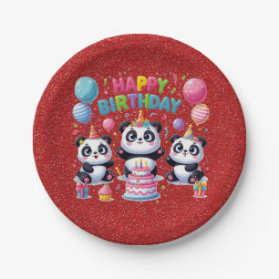 Alles Gute zum Geburtstag, meine drei Pandas, Pappteller