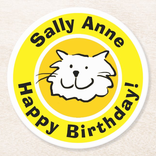 Alles Gute zum Geburtstag mit Namen Runder Pappuntersetzer (Vorderseite)