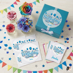 "Alles Gute zum Geburtstag" mit Namensschild minim Runder Aufkleber