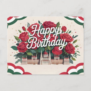 Alles Gute zum Geburtstag mit Rosen und Ungarische Feiertagspostkarte