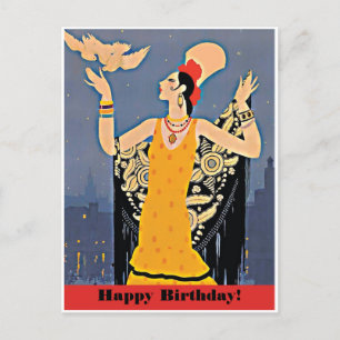 Alles Gute zum Geburtstag mit Vintage-Lady aus Spa Postkarte