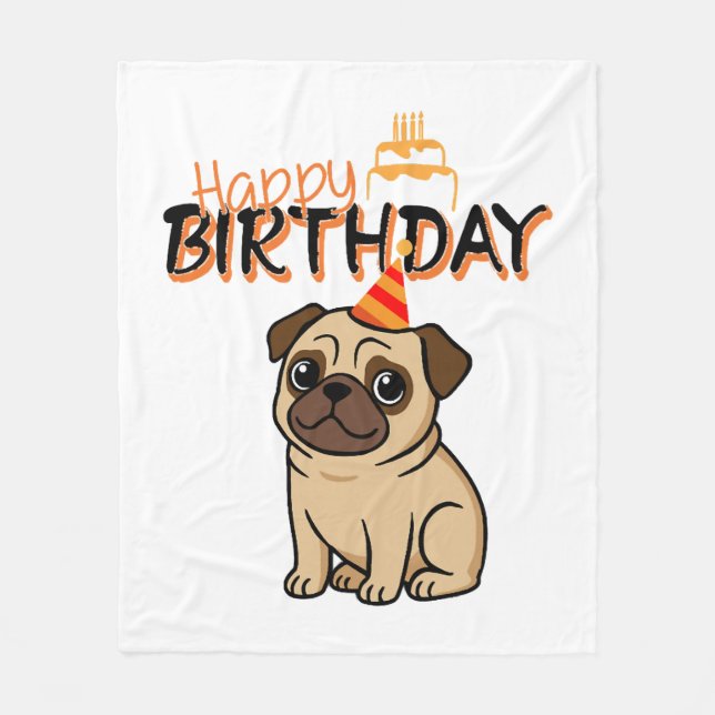 ALLES GUTE ZUM GEBURTSTAG MOPS FLEECEDECKE (Vorderseite)