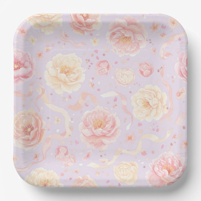 Alles Gute zum Geburtstag, Peonies Shabby Chic Pappteller (Vorderseite)