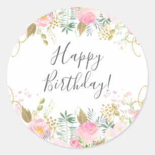 Alles Gute zum Geburtstag Pink Floral Runder Aufkleber