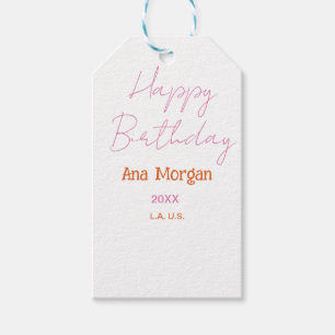 ALLES GUTE ZUM GEBURTSTAG PINK ORANGE NAME EINFACH GESCHENKANHÄNGER