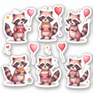 Alles Gute zum Geburtstag Pink Raccoons Cake Ballo Aufkleber