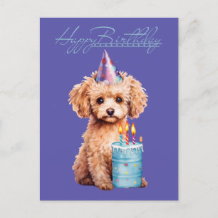 Alles Gute zum Geburtstag Pudel mit Partyhut & Geb Postkarte