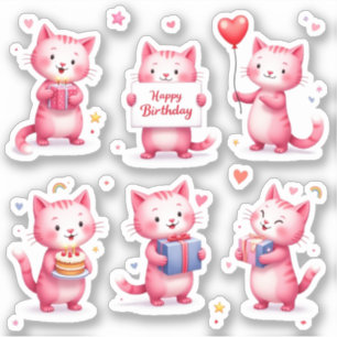 Alles Gute zum Geburtstag - Rosa Katzen - Kuchen B Aufkleber