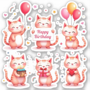 Alles Gute zum Geburtstag - Rosa Katzen - Kuchen B Aufkleber