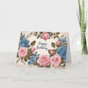 Alles Gute zum Geburtstag Rosa, Vintage Rose Blau Karte