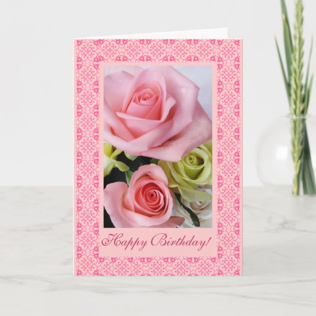 Alles Gute zum Geburtstag, Rose und Spitzen Karte (Vorderseite)