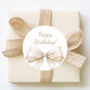 Alles Gute zum Geburtstag Schleife Elfenbein Beige Runder Aufkleber