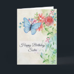 Alles Gute zum Geburtstag, Schmetterling und Blume Karte<br><div class="desc">This pretty birthday card has a watercolor look. Wir haben die Upper Left's A Pretty light blue butterfly. It is hovering over flowers which include a pink rose, daisies und blue flowers. There are are light leaves and pretty twining vines as well. All of the text can be change to...</div>