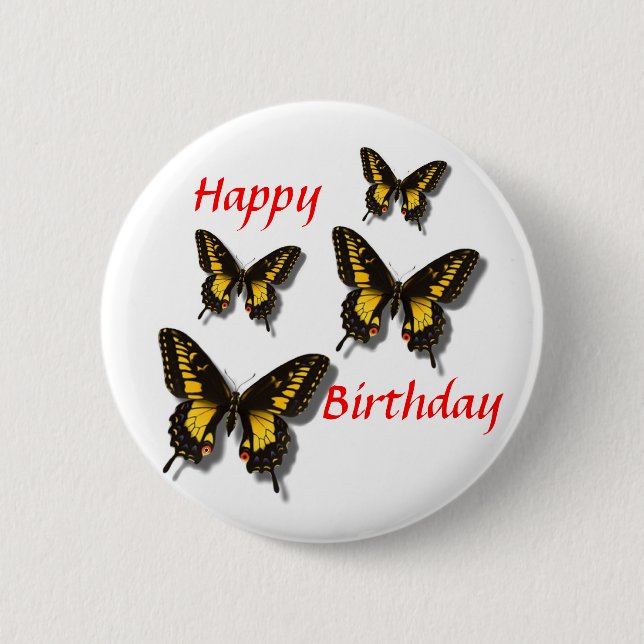 Alles Gute zum Geburtstag/Schmetterlinge Button (Vorderseite)