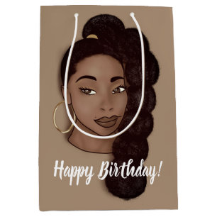 Alles Gute zum Geburtstag, schwarze Frau mit lange Mittlere Geschenktüte