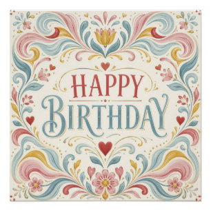Alles Gute zum Geburtstag Skandinavische Volkskuns Poster
