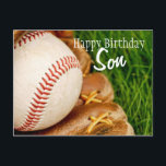 Alles Gute zum Geburtstag Son Baseball mit Mitt Postkarte<br><div class="desc">Ein Baseball und Mitt im großen Sommergras - völlig individuell für Sie angepasst!</div>