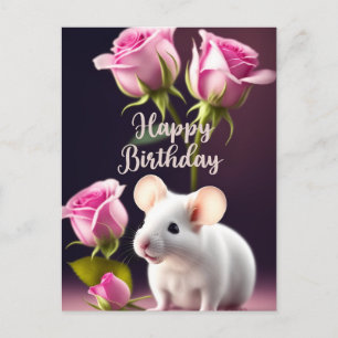 Alles Gute zum Geburtstag Süße Maus mit rosa Rosen Postkarte