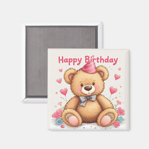 Alles Gute zum Geburtstag Süßer Teddybär mit rosa  Magnet
