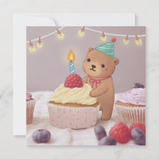 Alles Gute zum Geburtstag: Teddy Bear & Cupcakes Einladung