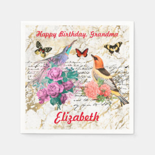 Alles Gute zum Geburtstag, Vintage Vögel, Blume Al Serviette
