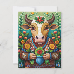 Alles Gute zum Geburtstag Volkskunstkuh  Postkarte
