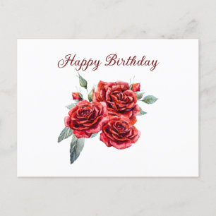 Alles Gute zum Geburtstag Wasserfarbe Rote Rosen  Postkarte