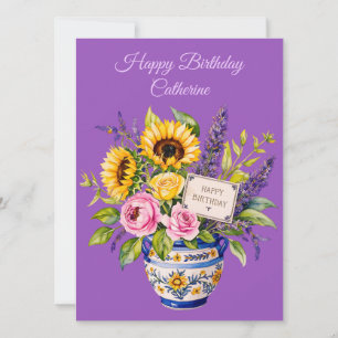 Alles Gute zum Geburtstag. Wasserfarben-Blumenstra Feiertagskarte