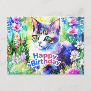 Alles Gute zum Geburtstag Wasserfarben-Katze und B Postkarte